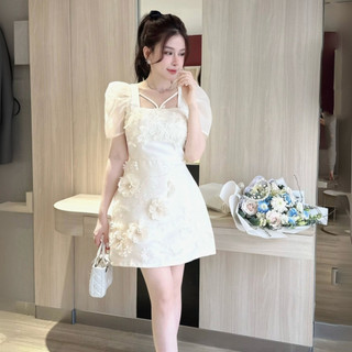 Váy nữ đính hoa chất tapta phối tơ đầm cổ dây yếm thiết kế dự tiệc sang chảnh Mia Clothing V247