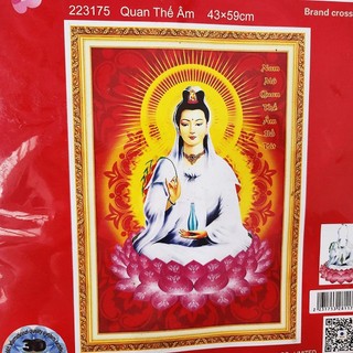 Tranh thêu chữ thập Phật Quan Âm 43x59cm hàng chính hãng die lian hua- tranh chưa thêu 223175