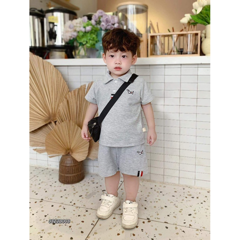 Bộ cổ bẻ bé trai thom 2m than ghi