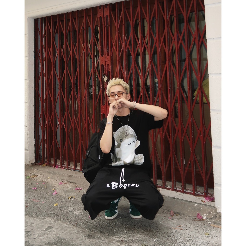 Áo Thun Fide Ịn Hình Cá Mập Form Rộng Tay Lỡ Vải Cotton 4 Chiều Co Dãn Mặc Mát Phù Hợp Nam Nữ