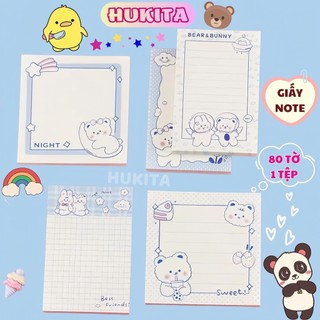 (TỪ SL 2 CÓ GIÁ SỈ) 1 Set 80 tờ giấy note ghi chú họa tiết gấu dễ thương (Hình Vuông, Hình Chữ Nhật)