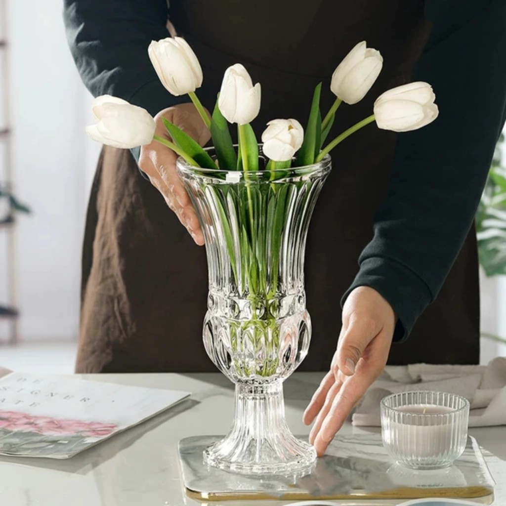 Lọ cắm hoa thuỷ tinh loại dày dáng cao trong suốt Cao 25cm x Rộng 12cm. Ly thuỷ tinh cắm hoa cao cấp