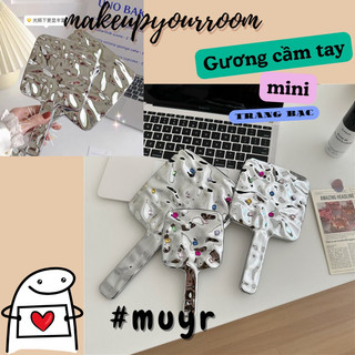  GƯƠNG TRANG ĐIỂM CẦM TAY BẠC ĐÍNH ĐÁ VUÔNG XINH XẮN