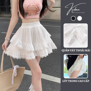 [KB13 CÓ LÓT TRONG] Quần váy kiểu bèo 2 tầng KOBAN dáng xòe phong cách dễ thương xinh xắn màu đen trắng