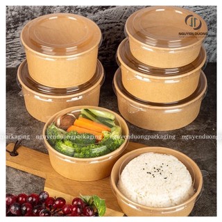 Bát giấy Kraft có nắp dùng 1 lần đựng thức ăn