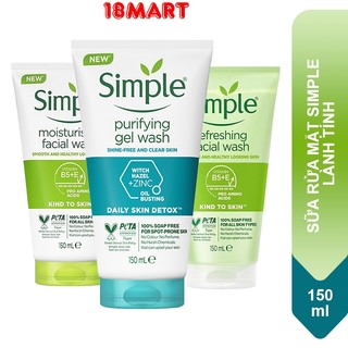 Sữa rửa mặt Simple giúp da sạch thoáng & không chứa xà phòng 150ml