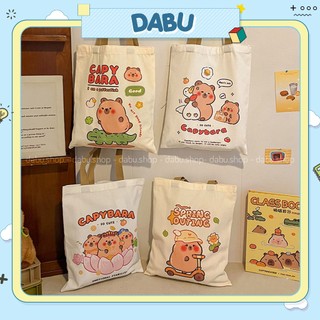 Túi tote Capybara DABU hoạt hình dễ thương size lớn 30.5 x 37 cm dây dài 22 cm không khóa