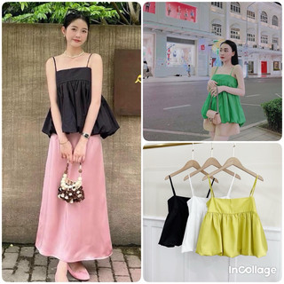  Áo babydoll bồng dây chỉnh, áo bí bigsize giấu bụng siêu xinh