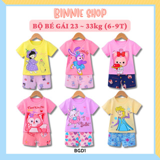 Đồ bộ bé gái 23-33kg (6-9 tuổi) họa tiết hoạt hình Bộ thun cotton quảng châu xuất hàn cho bé mặc mùa hè BINNIE SHOP BGD1