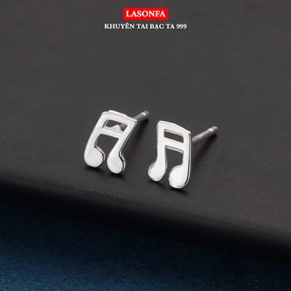 Bông tai - Khuyên tai bạc ta S999 LASONFA  hình nốt nhạc đơn giản, bạc nguyên chất sáng bóng - K9-09