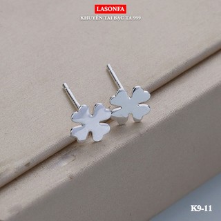 Bông tai, khuyên tai mini bạc ta S999 LASONFA hình cỏ 4 lá - nguyên chất sáng bóng - Hàng thủ công tỉ mỉ sắc nét - K9-11