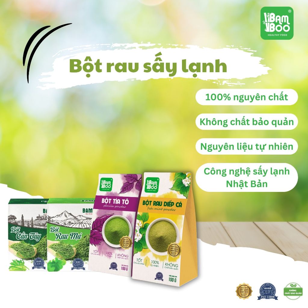 Bột rau sấy lạnh Bamboo bột Cần Tây, Rau má, Chùm ngây nguyên chất, si