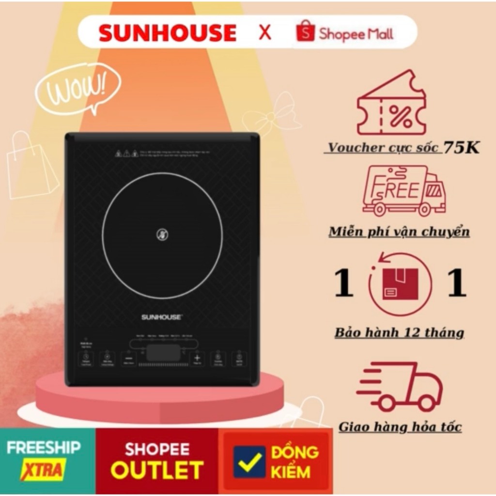 Bếp hồng ngoại cơ Sunhouse thông minh SHD6011 _CHÍNH HÃNG_ Công suất 2000W - Phím bấm điện tử - 5 chế độ nấu.