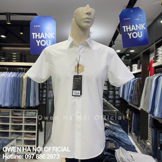 Áo sơ mi trắng owen ngắn tay slim fit không túi vải sồi AS240104N