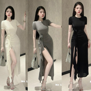 ĐẦM XẺ ĐÍNH HOA EO QUYẾN RŨ KÈM QUẦN NHƯ HÌNH ( 40KI - 80KI )