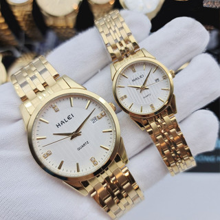 Đồng hồ đôi nam nữ halei 562DM có lịch dây demi không gỉ