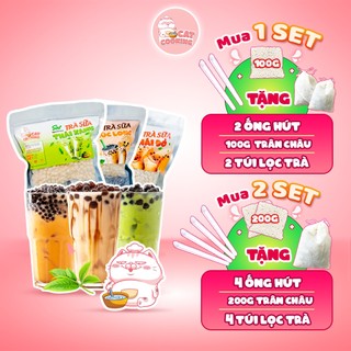  Set nguyên liệu pha trà sữa Phúc Long Thái Xanh Thái Đỏ thành phẩm 30 35 ly - CATCOOKING 