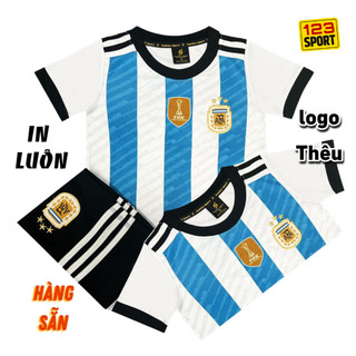 [trẻ em - Có in theo yêu cầu từ 1b] Argentina sân nhà Quần áo bóng đá trẻ em Logo thêu không nhăn xù