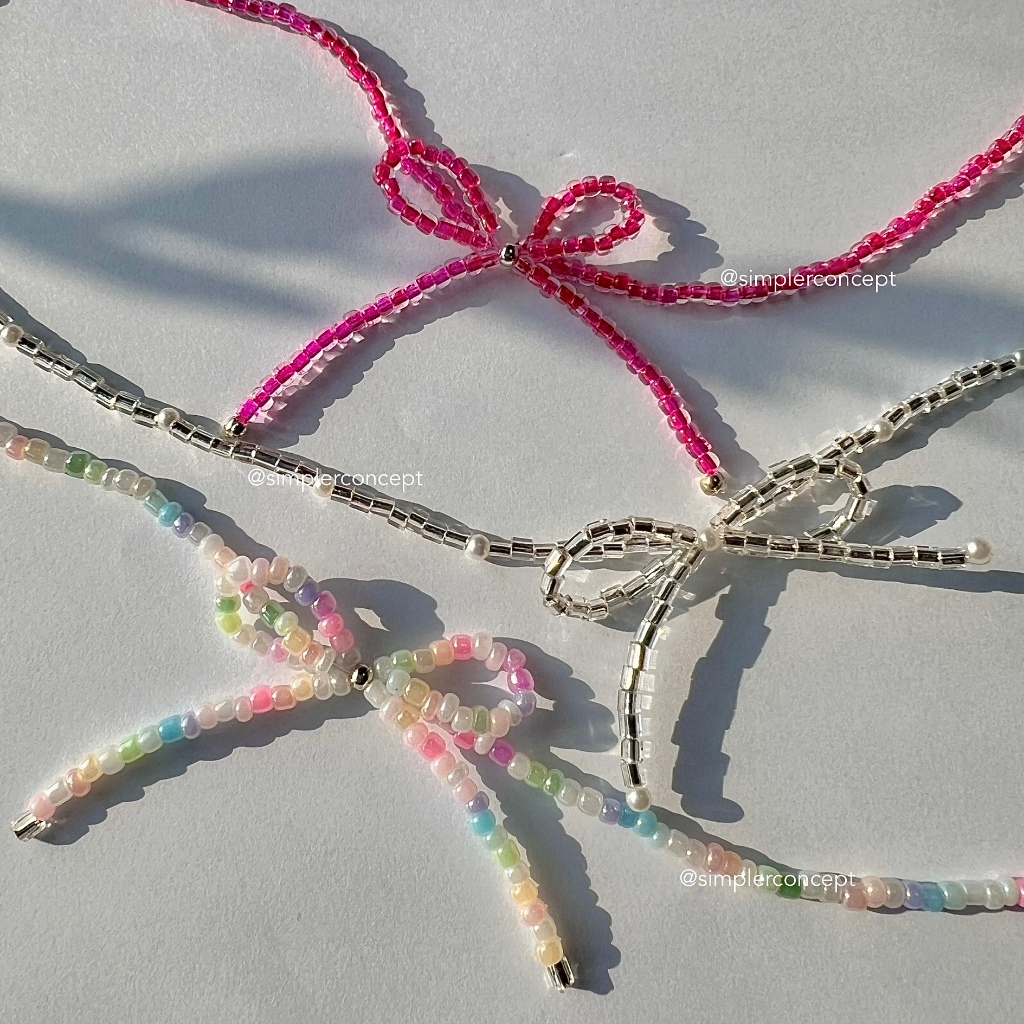 [KHÔNG GỈ] Dây chuyền hình Nơ hạt cườm Hàn Quốc Khóa Bạc S925 🎀🎀🎀 | Ahri Ribbon Necklace S925