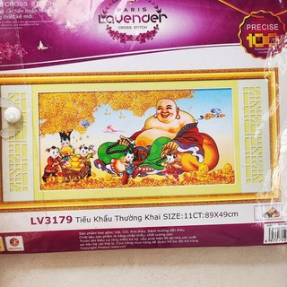 Tranh thêu chữ thập Phật Di Lạc- Tranh thêu chữ thập Tiểu Khẩu Thường Khai 89x49cm hàng chính hãng- chưa thêu lv3179