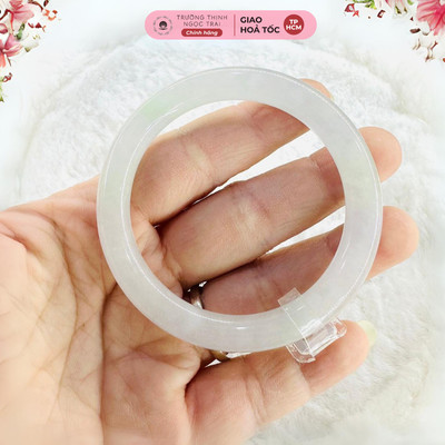 Vòng Cẩm Thạch Trắng Bạch Ngọc Bản Đũa Tròn Kèm Kiểm Định - Ngọc Trai Trường Thịnh
