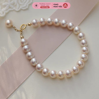 Vòng Tay Ngọc Trai Akoya Tròn Đều 6-7ly Không Tỳ Vết Trắng Ánh Hồng Khoá Bạc Mạ Vàng - Ngọc Trai Trường Thịnh