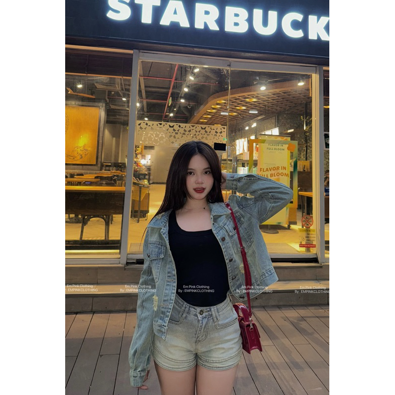 EMPINKCLOTHING - ÁO KHOÁC DENIM BASIC WASH RÁCH
