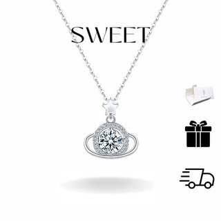 Dây chuyền 100% bạc s999 mặt tròn đính đá-sweet