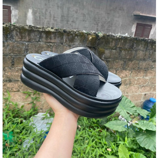 Dép xuồng quai chéo gc đế bánh mì - độn đế cao 7cm