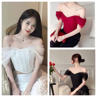 Áo bẹt vai nơ voan xinh u280201