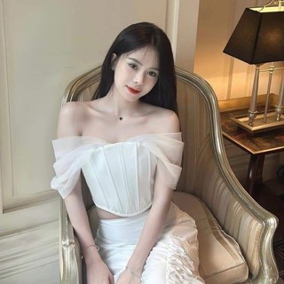 Áo bẹt vai nơ voan xinh U280201