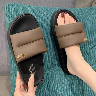 Dép nữ quai ngang dán mã BR MBMIN bọc da mềm đế độn cao 3cm êm chân mũi tròn đi biển đẹp trend