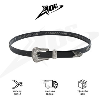 (Có sẵn) AOE STUDIO - Thắt lưng nam nữ Y2K da PU cao cấp họa tiết khắc nổi phối nút chữ thập phong cách Gothic cá tính
