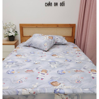 (trọn bộ hoặc đặt lẻ) GA GỐI COTTON LỤA HÀN QUỐC/ Gấu phi hành gia