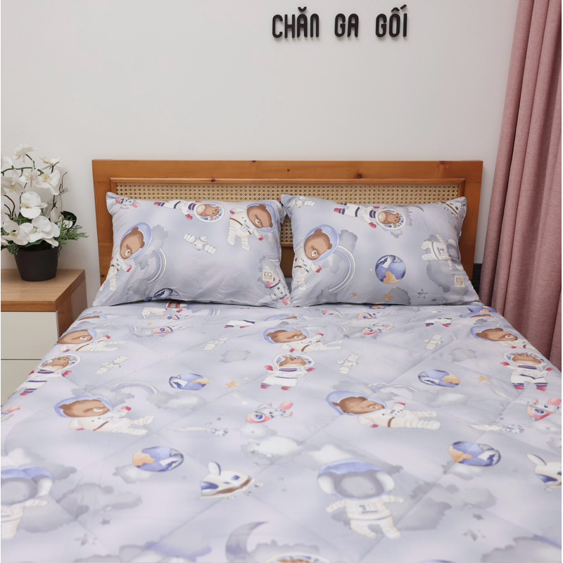 (trọn bộ hoặc đặt lẻ) GA GỐI COTTON LỤA HÀN QUỐC/ Gấu phi hành gia