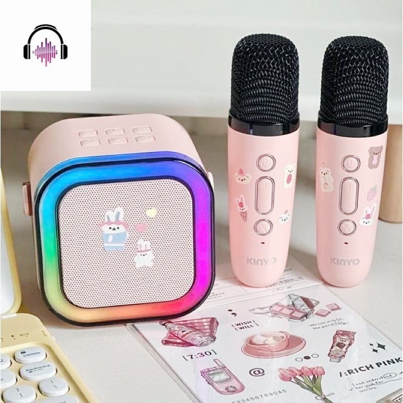 Loa bluetooth karaoke mini Kinyo K12 tặng kèm 2 mic,loa karaoke không dây âm thanh bass hay cùng đèn led có BH