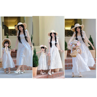 Đầm maxi tầng nơ trắng cho bé gái