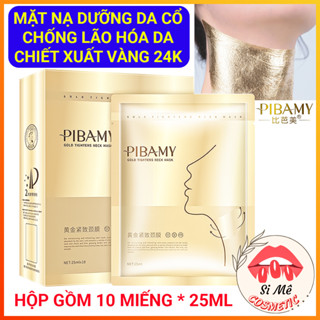 Hộp Gồm 10 Miếng Mặt Nạ Dưỡng Da Vùng Cổ PIBAMY Chiết Xuất Vàng 24k – Chống Lão Hóa Da, Làm Mờ Nếp Nhăn Vùng Cổ