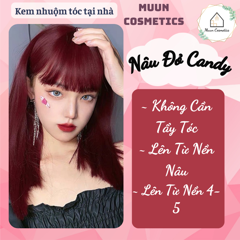Thuốc Nhuộm Tóc Màu Nâu Đỏ Candy (Tặng Kèm Oxy + Chụp Tóc + Găng Tay)