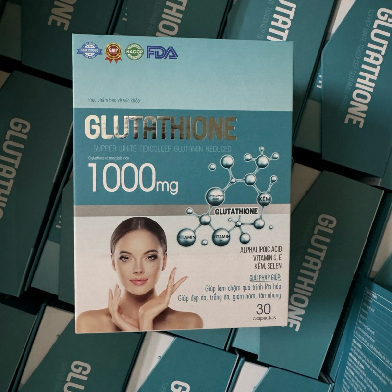Viên uống trắng da mờ nám GLUTATHIONE 1000 mg - Glutathione 2000mg - Hỗ trợ làm đẹp da Hộp 30 viên
