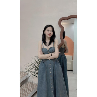 VÁY JEAN 2 dây dáng xoè Cúc dọc