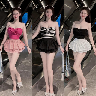 Áo ống croptop xoắn nơ có mút ngực