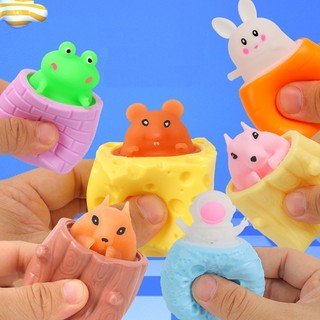 Đồ chơi thú trốn tìm Squishy Mochi Pop up Squirrel - chuột trốn phô mai - ếch ngồi đáy giếng - sóc trốn gốc cây