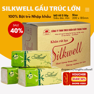 Thùng 9 gói giấy ăn gấu trúc khổ Lớn Silkwell 3 lớp than tre chính hãng