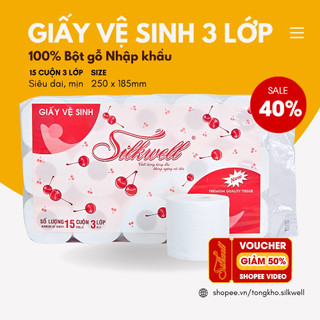 Giấy vệ sinh Silkwell cherry cao cấp 3 lớp 15 cuộn Hàng chính hãng
