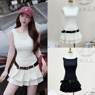 Váy Sát Nách Xếp Ly Kèm Belt Chuẩn ASHYLEY