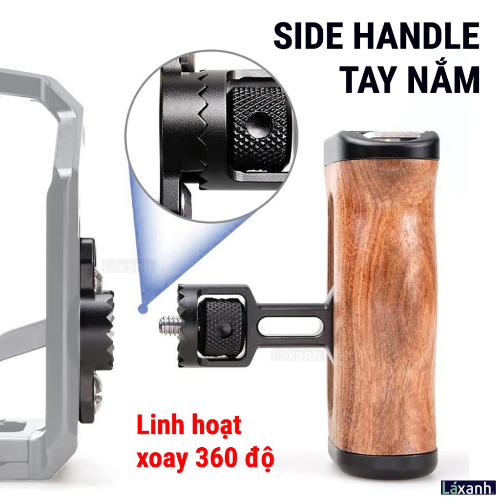 Tay cầm side handle răng cưa báng gỗ cage rig khung máy ảnh quay video sidehandle rig cage khung sma