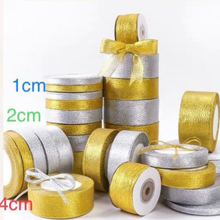 Dây ruy băng kim tuyến nhũ vàng - bạc 1f / 2f / 4f bó hoa giá sỉ