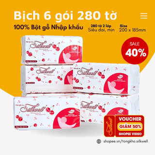Combo 6 giấy ăn rút lụa 280 tờ Silkwell bột giấy Indo nhập khẩu cao cấp