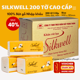 Thùng 9 gói Giấy rút Silkwell Sếu 200 tờ 3 lớp hàng cao cấp siêu mềm mịn không tẩy trắng chính hãng